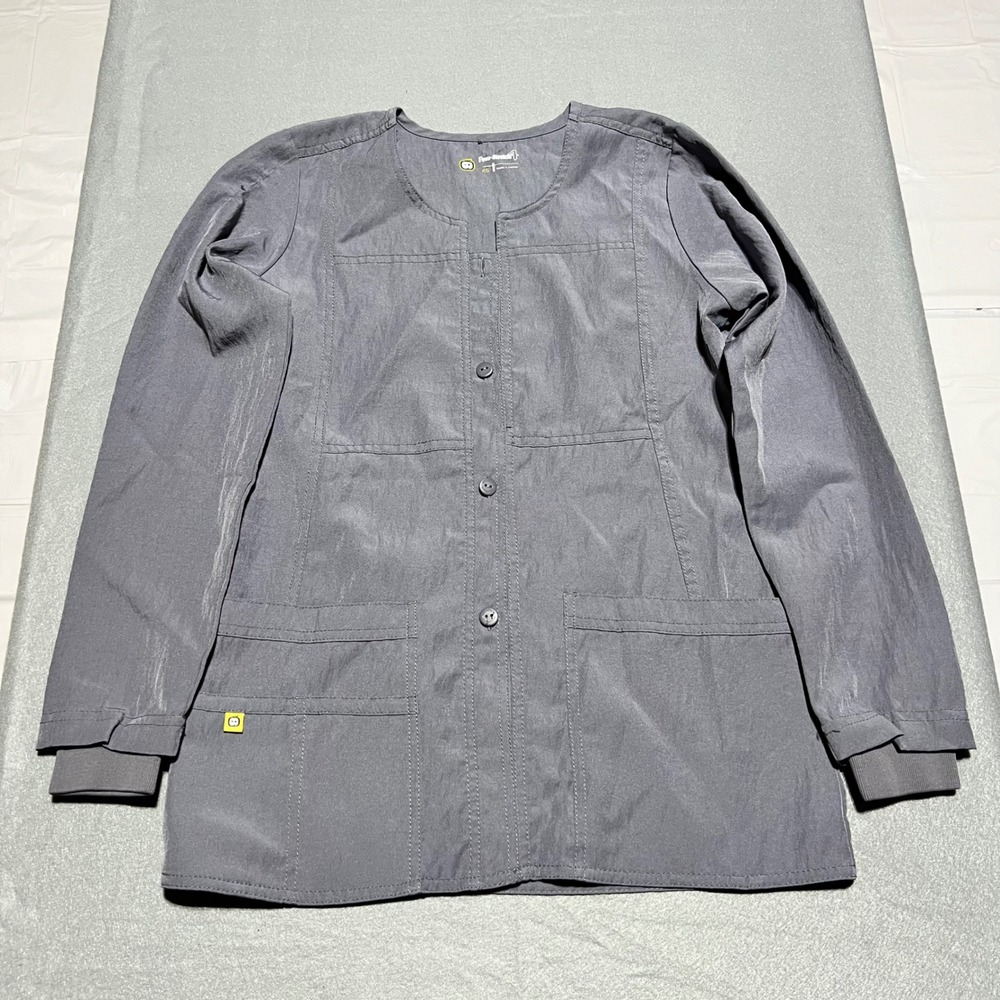 WonderWink Four-Stretch Grey Scrub Jacket Button Front Long Sleeve XS